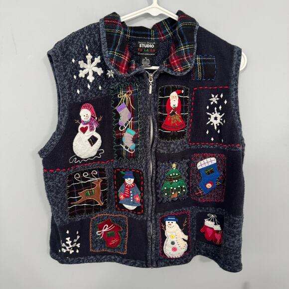 Vintage Designers Originals Studio Christmas Snowmen Zip Up Sweater Vest Size XL - Picture 1 of 8